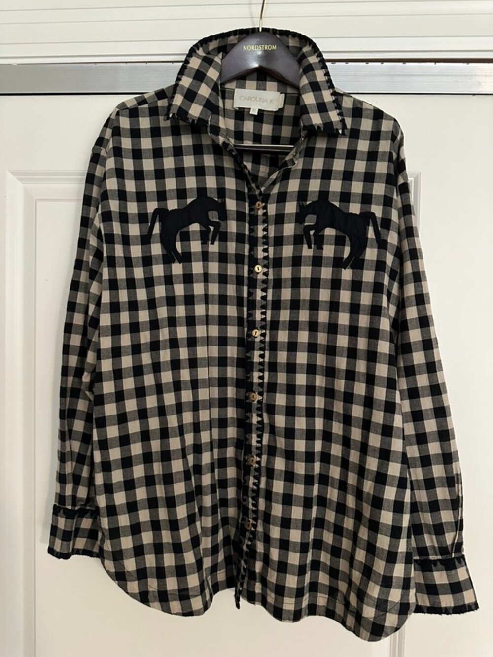 Carolina K Boyfriend Button Down Shirt | Black & Tan Gingham | Medium